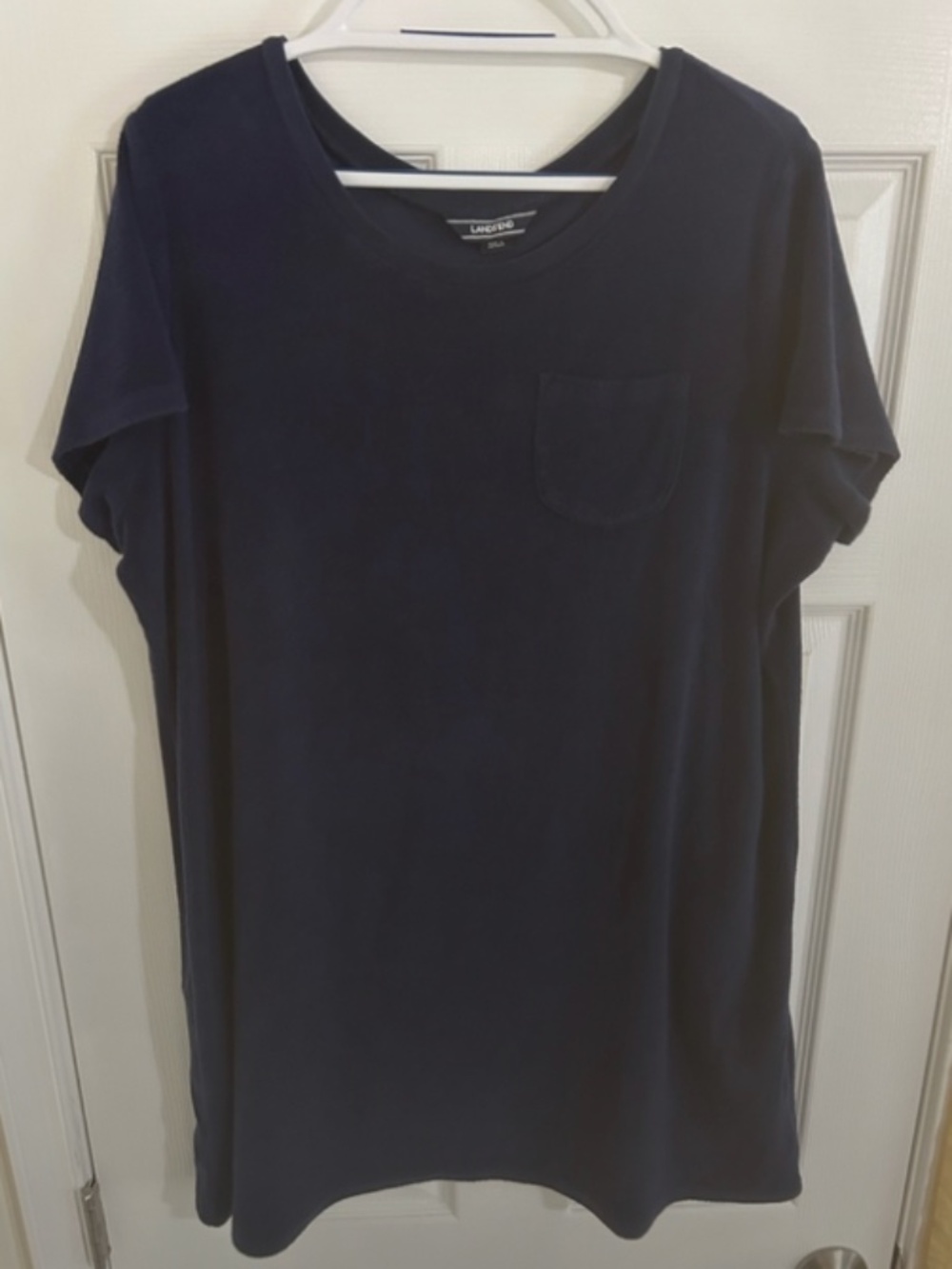 Lands' End Terry Cloth Towel Swim Cover Up Dress T-Shirt Tunic Navy Blue 1X